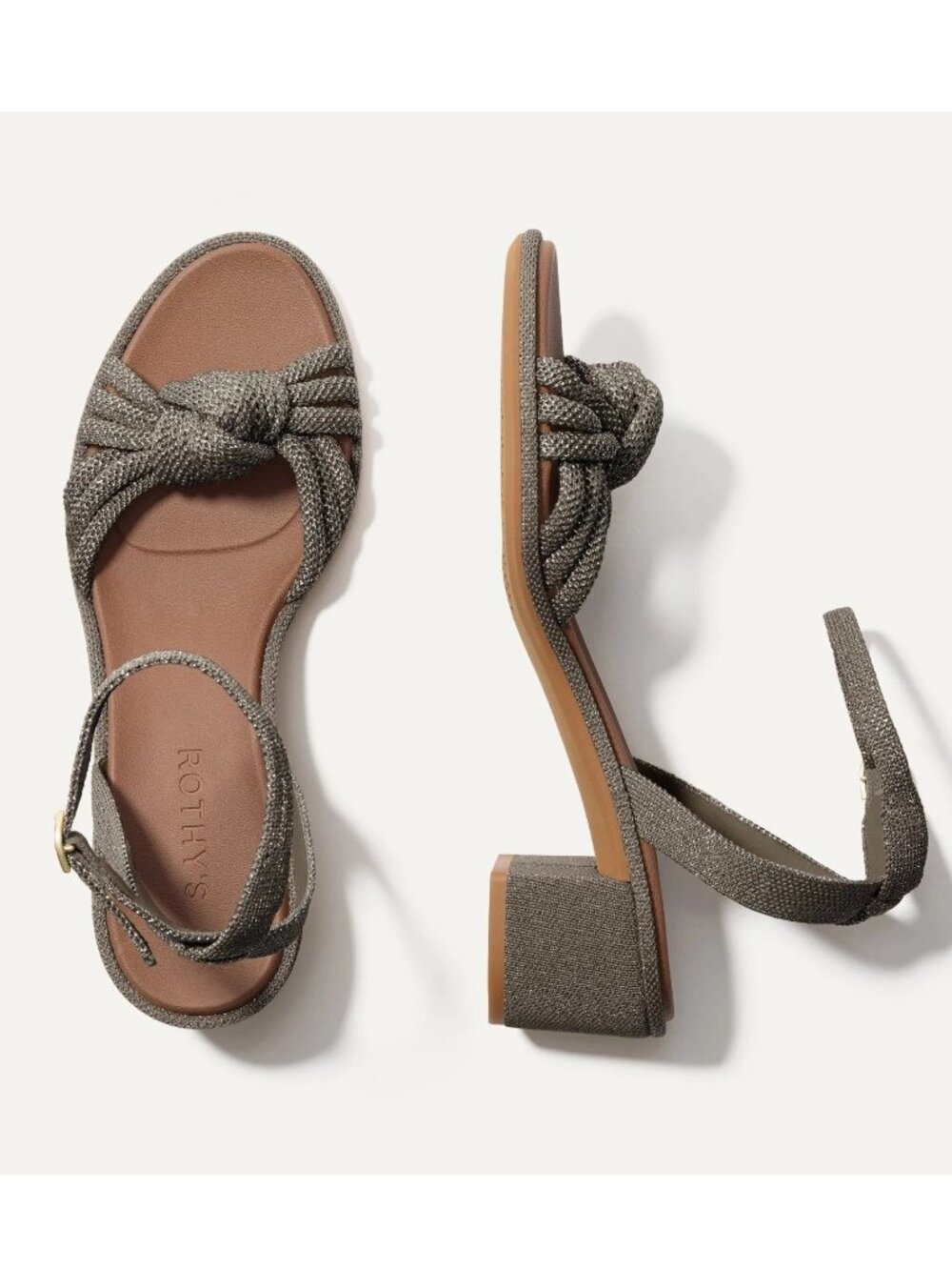 Rothy's The Knot Ankle Strap Sandal in Silver Sand NEW